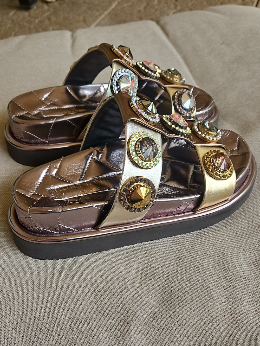 Kurt Geiger Orson Crystal-embellished Leather Flat sandals Bronze EU37, US7 - Picture 4 of 10